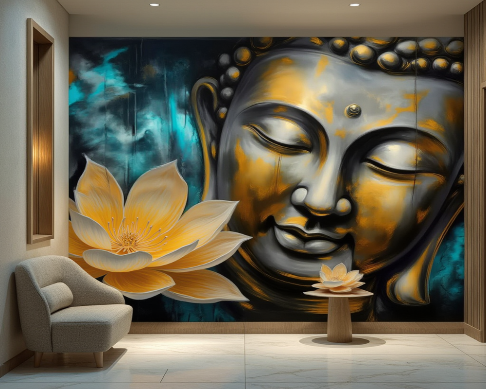 3D Wallpaper Golden Buddha Serenity